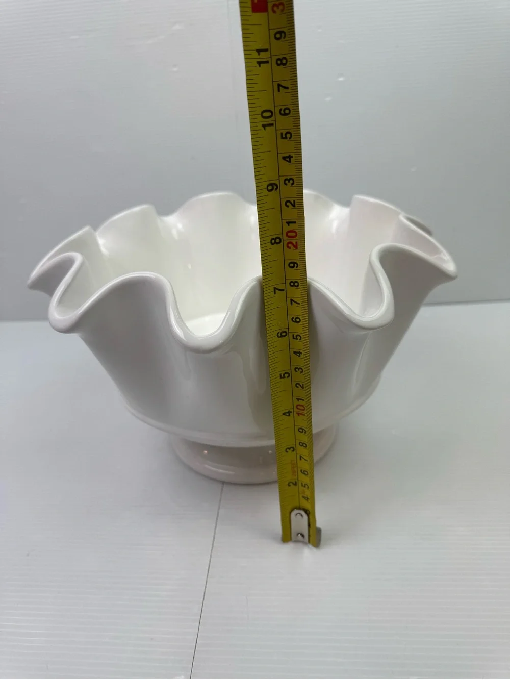 Pier 1 Imports Dolomite White Ruffled Fluted Pedestal Lg Bowl Coastal Cottage C